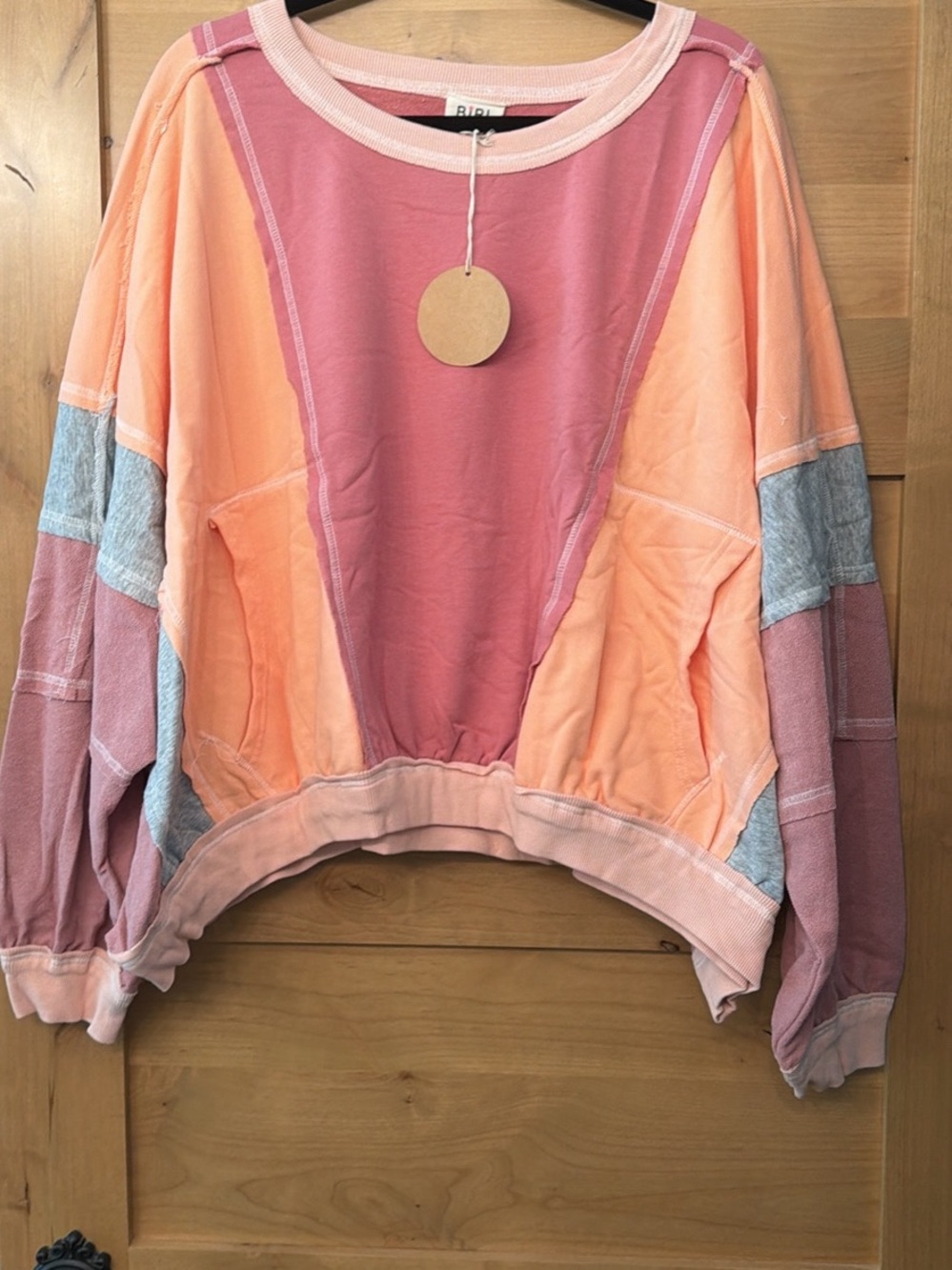 Colorblock Relaxed Crewneck Sweater - Pink & Peach